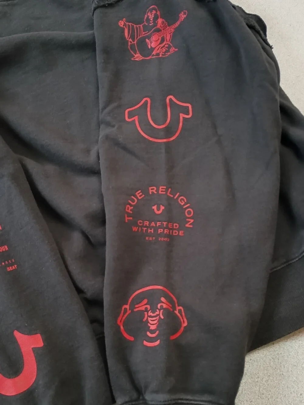 True Religion Relaxed Expose Seam Sweatshirt Black Red Size M